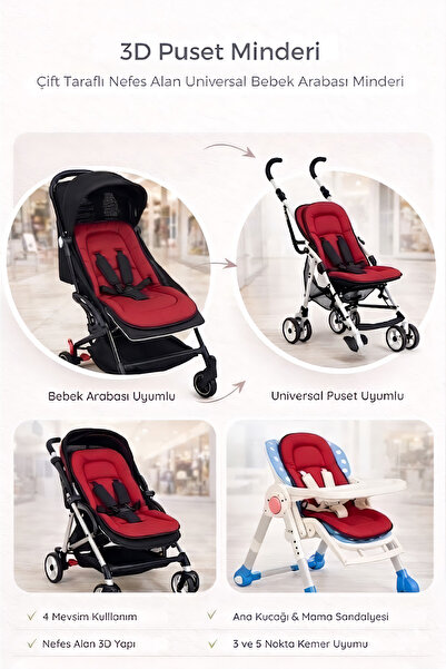 ubeybi Bebek Arabası Minderi Universal 3D Mesh Nefes Alan Terletmez Puset Oto...