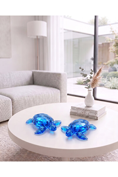 LUCES DESİGN 2'li Lüks Kristal Kaplumbağa Set Şans ve Bereket Sembolü -Dekora...