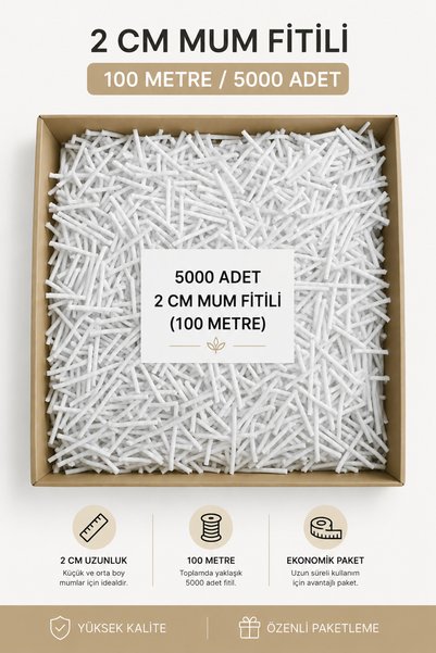 MUMTEDARİK Mum Fitili 2 CM 5000 Adet Hazır Kesilmiş