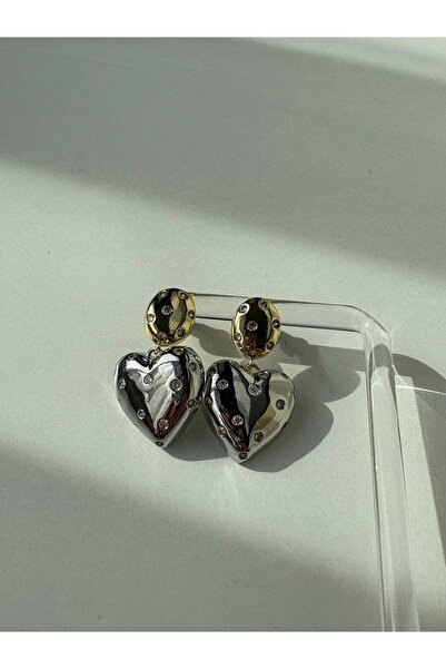 BERFACCESSORIES Double Color Stone Heart Earrings