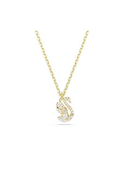 Swarovski Swan Kolye, Karışık kesimler, Kuğu, Beyaz, 18k altın rengi yüzey