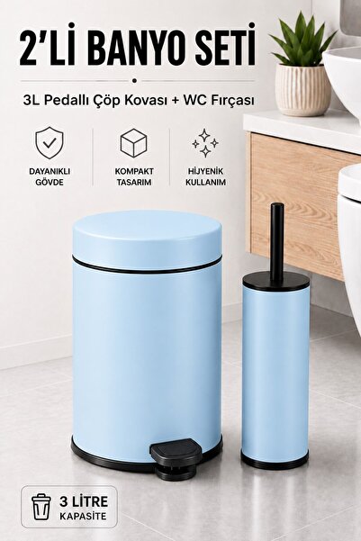Sas Haus Pedal Trash Can 3 Liter Inner Bucket with Lid Toilet Brush Bathroom ...