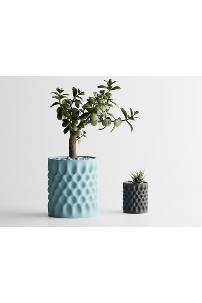 Tasarım Dent Dekoratif Saksı - Turkuaz Kabartmalı Modern Bitki Saksısı 10 cm