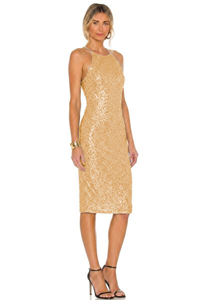 AFR CLOTHES Women's Sequined Fabric Halter Neck Shimmering Midi Length Dress-...