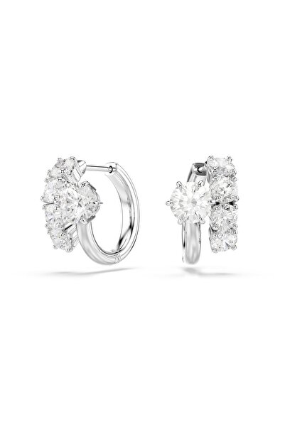 Swarovski Matrix halka küpeler, Yuvarlak kesim, Beyaz, Rodyum kaplama