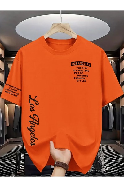 PAVRO Unisex Άνετο T-shirt με μικτό σχέδιο και στάμπα