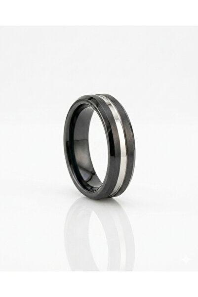 celikchi Erkek Silver Renk Çizgi Detay 6 mm Tungsten Yüzük
