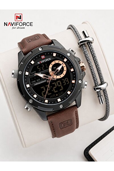 Naviforce Leather Cord Digital & Analog Mechanism Wristwatch Gift 3 Atm Men's...