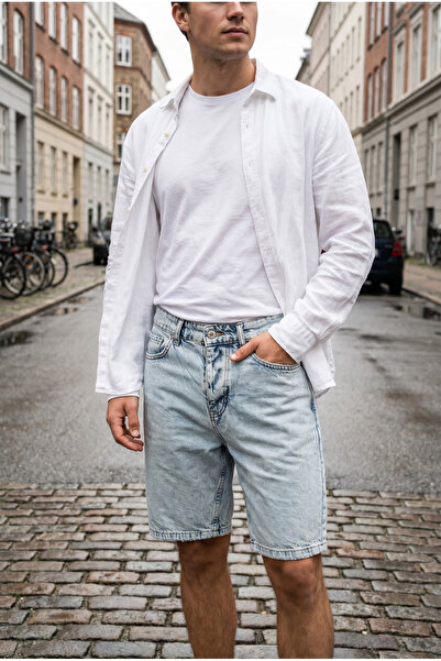 MADZEYMODA Men's Snow Wash Denim Fabric Jean Shorts Ke-1175