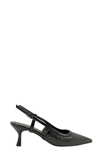 Moulin Shoes حذاء نسائي أسود بكعب قصير مفتوح من الخلف على شكل ثعبان
