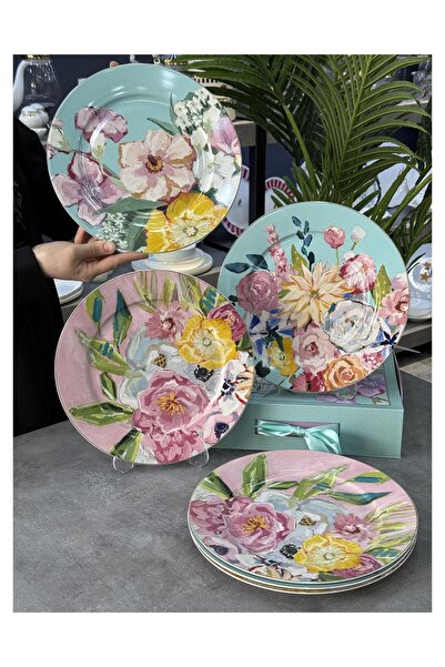 Doğudeko Retro Bohemian Bloom Porcelain 6-Piece Serving Plate