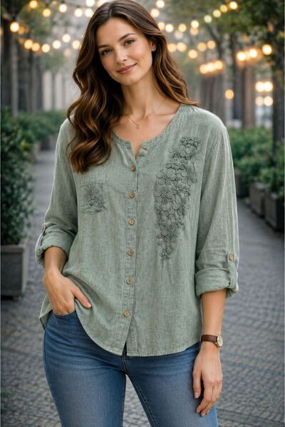 AGORATEKSTİL Women's Cotton Washed Fabric Fakir Sleeve Daisy Pattern Mother S...