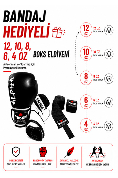 cayenna Alpha Bandaj Hediyeli Profesyonel Boks Eldiveni Dayanıklı Antrenman E...