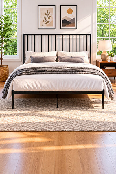 TrentonGCC Modern Black Metal Bed Frame – Platform Bed with Strong Steel Fram...