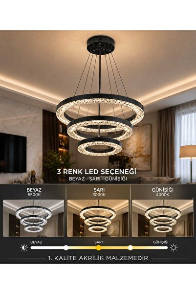 Marsel Lighting YUAN 3LU SARKIT AVİZE 3 RENK LED SECENEKLİ SALON OTURMA ODASI...