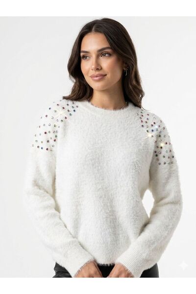 sea gulf Women's Winter Crystal Embellished Pullover Sweater (One Size)