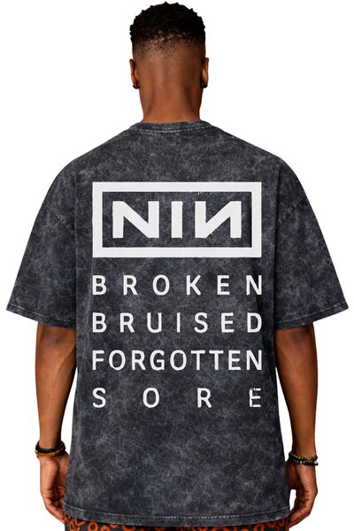 SEVBANO Nin Rock Metal Music Band Back Printed Unisex Oversize Vintage Washed...