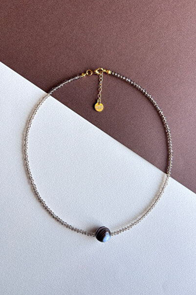 Merse Atelier Kristal Boncuklu Akik Taşlı Kolye