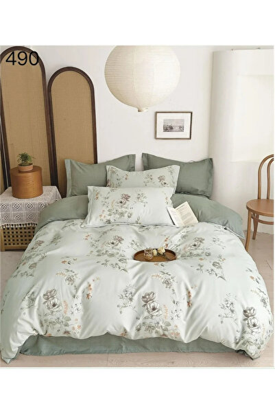 East Comfort Set de lenjerie de pat fină, 6 piese, verde pal cu flori delicat...