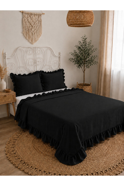 Decamor home غطاء سرير أسود مزخرف بتصميم عتيق لسرير مزدوج
