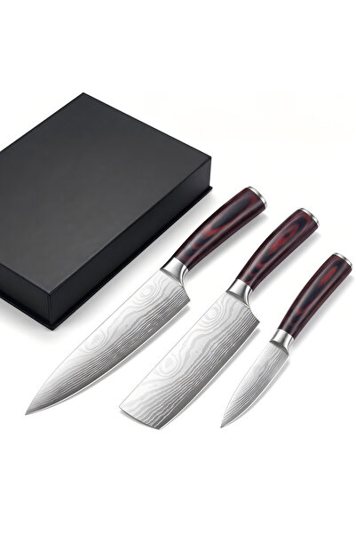 OSOOKE 3Pcs Kitchen Knife Set with Exquisite Gift Box Sharp Blade Wavy Patter...
