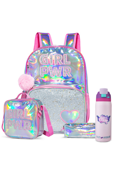 Eazy Kids Girl Power School Bag Set w/ Stainless Steel Water Bottle – Pink