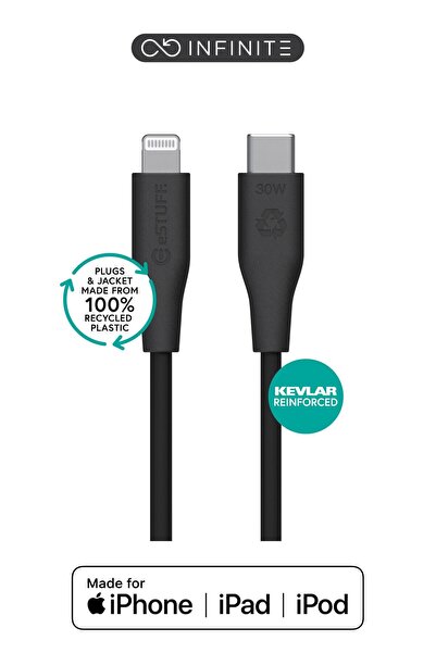 eSTUFF INFINITE (GRS) Cablu USB-C la Lightning MFI 1m Negru. Plastic reciclat...