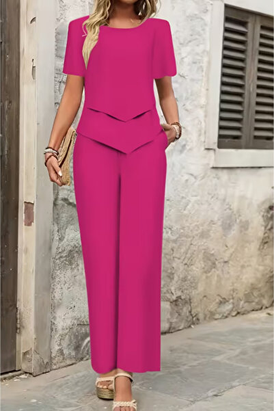 Kokosh moda Kadın Rahat 2'li Günlük Kısa Kollu ve Uzun Pantolon Takımı