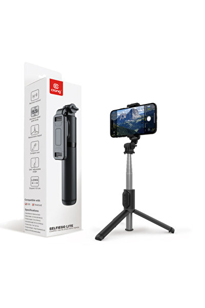 Crong SelfieGo Lite – Selfie stick compact cu trepied Bluetooth (negru)