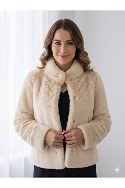 sea gulf Women's Stylish Fur Jacket Chic Short Design with Front Buttons