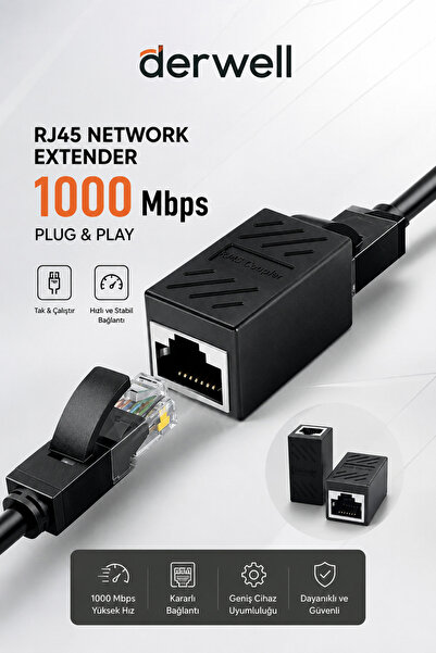 Derwell RJ45 Dişi Dişi Ara Bağlantı Aparatı 1000 Mbps Gigabit Ethernet Kablo ...