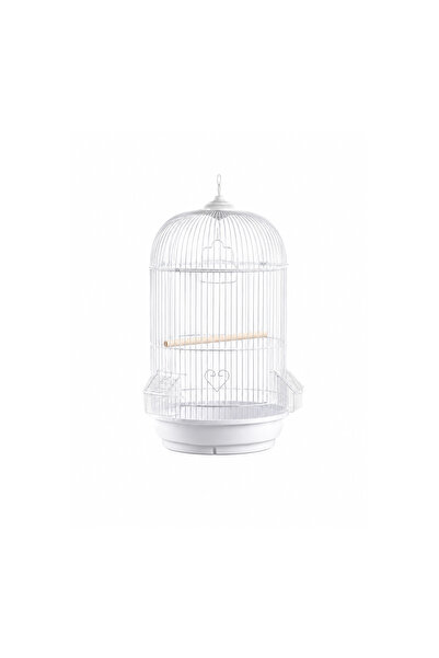 Dayang White Wire Round Bird Cage Dome Style with Perch and Feeders 33x63 cm