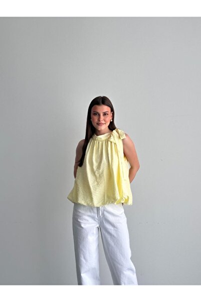 Lovely butik Women's Halter Neck Halter Tie Satin Textured Crinkle Blouse