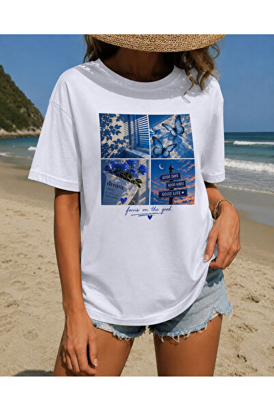 LELVANİ Casual Comfortable Collage Printed Oversize T-Shirt