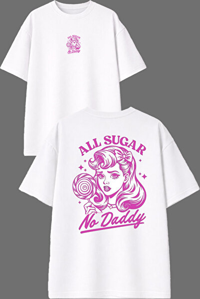 VSRN Tricou oversize alb cu imprimeu All Sugar No Daddy, imprimat față și spate