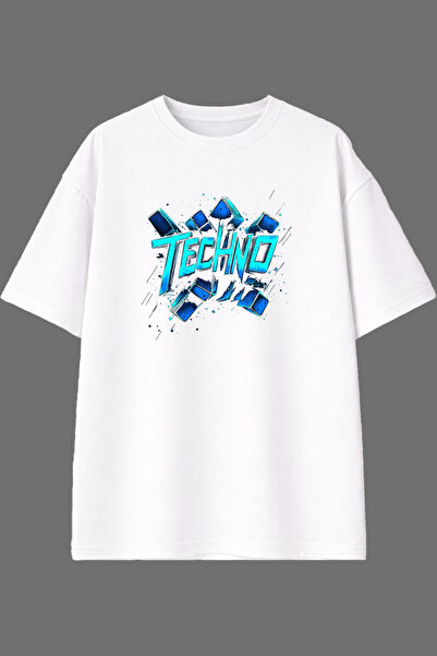 VSRN Techno Blue Design Pre-Printed White Oversize T-Shirt
