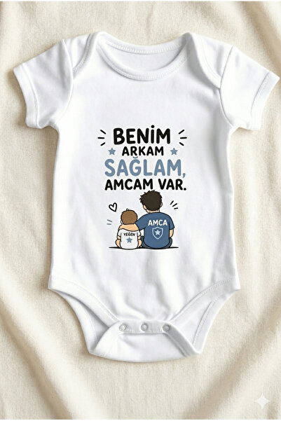 HAZDEN %100 Pamuklu Benim Arkam Sağlam Amcam Var Tasarımlı Bebek Zıbını - Uni...