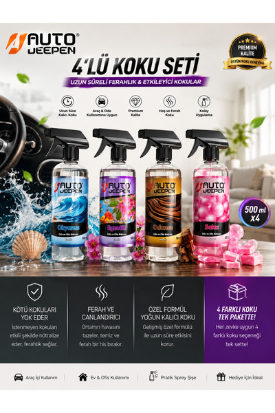 Er Auto AUTO Deepen 4’lü Oto & Oda Kokusu Seti 500 ml x4 Kalıcı Ferahlatıcı S...