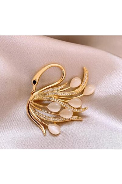 asc.home Kuğu model broş Gold detay 4 cm genişlik.