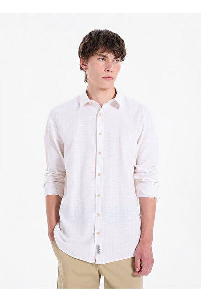 Lee Cooper Beyaz Erkek Regular Fit Gömlek 262 LCM 241005 ELLIS BEJ