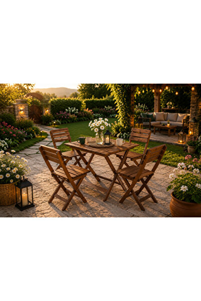 kamar Balkon Bahçe Mutfak 5'li Bistro Set Katlanır Masa ve Sandalye 60x80