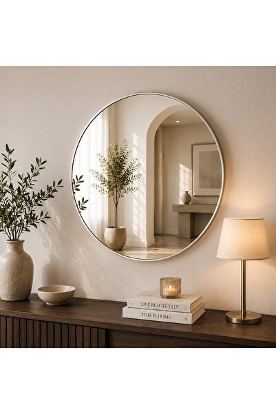 N.zone Luxury 90X90Cm Round Modern Design Wall Mirror Modern Decorative Mirro...