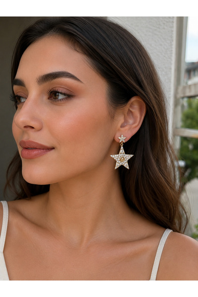 Taşlı Yıldız Küpe – Sallantılı Küpe