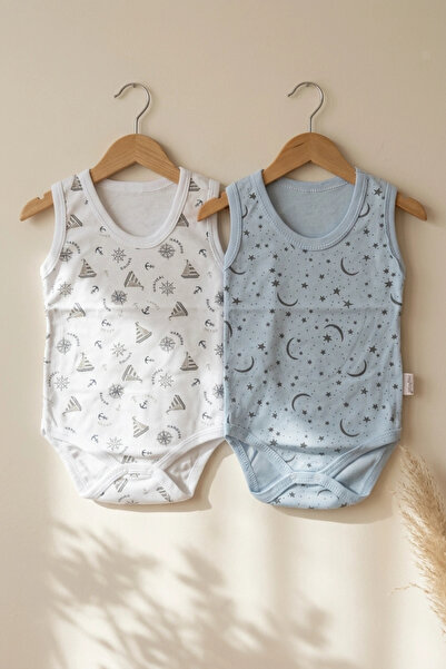 Babydonat 2-Piece Baby Boy 100% Cotton Sleeveless Bodysuit Set - White Sailor...