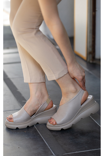 EREN SHOES BAG 7712 Sandale de damă din piele naturală, gri argintiu, cu căpt...