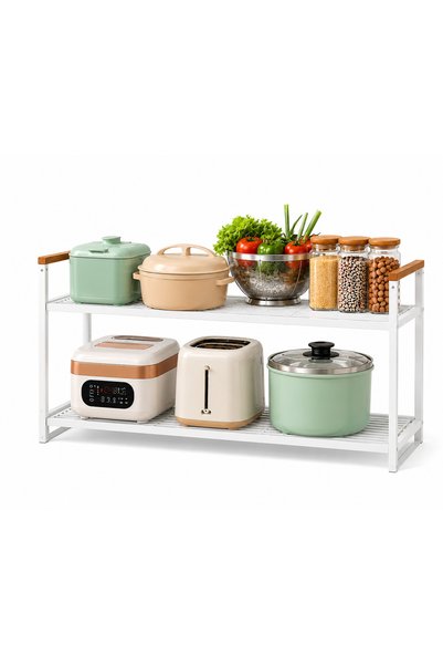 OEM Raft Organizator Bucătărie 2 Niveluri, Metal Premium, Suport Depozitare Blat Bucătărie, Multifuncțional, Capacitate 15KG, Design Modern, Alb,42 x 21 x 37.5 cm
