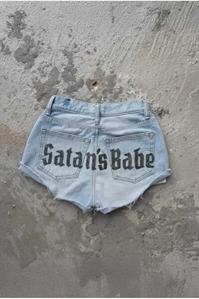 İsra Ayyıldız Moonstar Collection Mavi Satan's Babe Taşlı Y2K Mini Şort