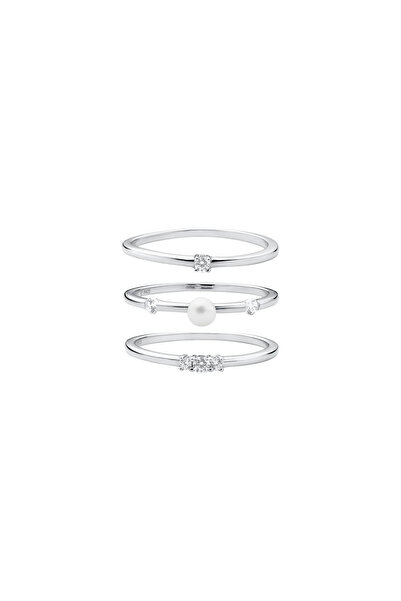 MANAVA Silver rings with natural pearl and zirconia - Trío