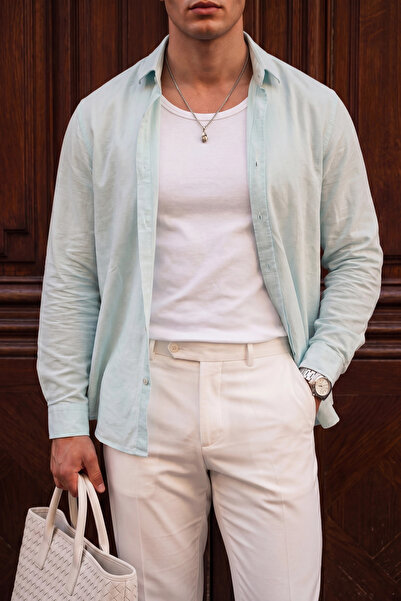Teenage Millionaire Nairobi Mint Renkli Soft Keten Görünümlü Yarım Oversize R...