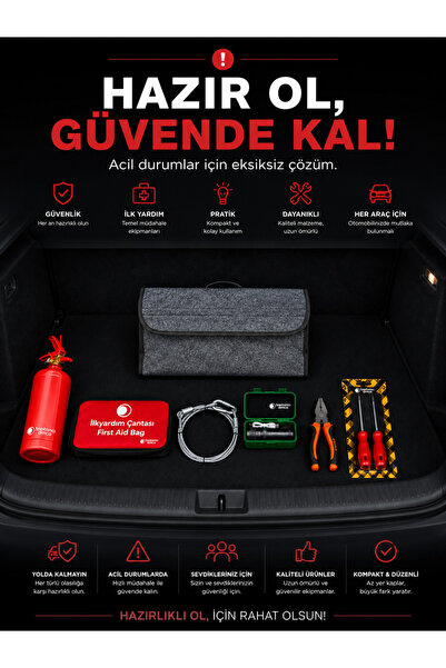 Toptancı Amca Keçe Organizerli Bagaj Organizerli Araç Seti İlk yardım çeki ha...